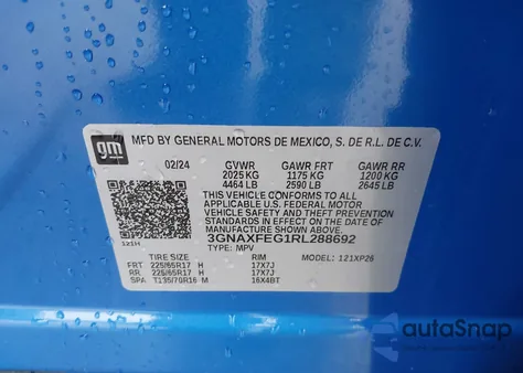 2024 Chevrolet Equinox из США, поврежденный, VIN LOT-1-44528196